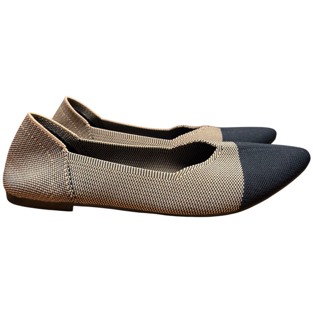 HEAWISH Women's 39/US 8 Ballet Flats Black Tan Foldable Travel Comfort Shoes